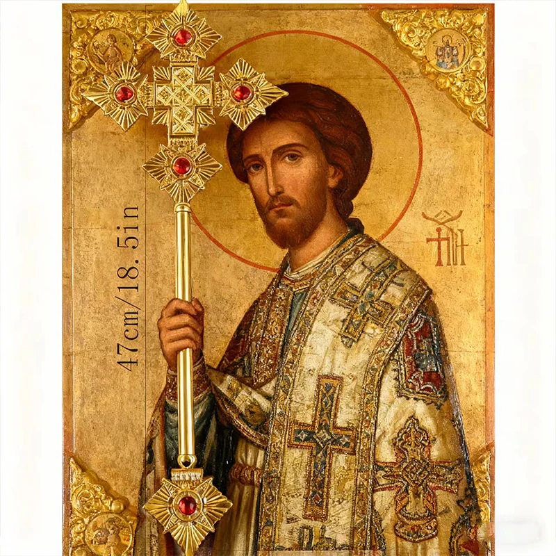 New Exquisite Eastern Orthodox Ruby Set Cross Scepter Religious Church Celebration Ceremony Sacred Collection Inheritance Gift