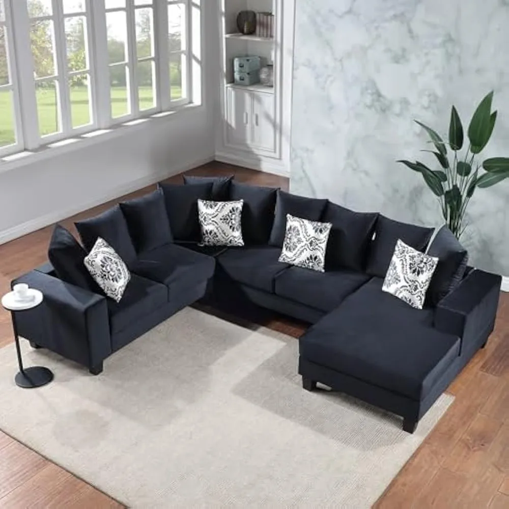 Modern Sectional Sofa Sets with Reversible Chaise Lounge, Velvet Fabric Upholstered Corner Couch & Comfy Throw Pillows
Modern Sectional Sofa Sets with Reversible Chaise Lounge, Velvet Fabric Upholstered Corner Couch & Comfy Throw Pillows