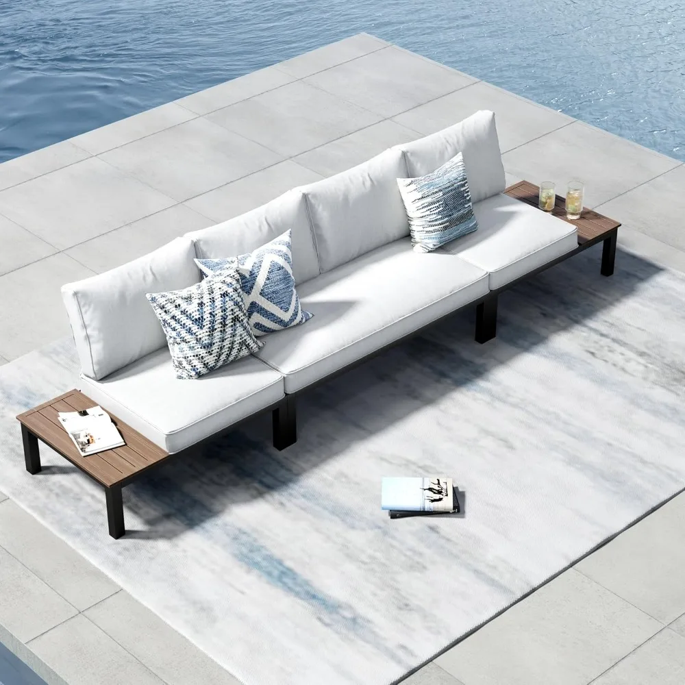 3 Pieces Metal Patio Furniture Set, Modular Outdoor Sectional Conversation Set with Coffee Table & Removable Light Grey Cushions
3 Pieces Metal Patio Furniture Set, Modular Outdoor Sectional Conversation Set with Coffee Table & Removable Light Grey Cushions
