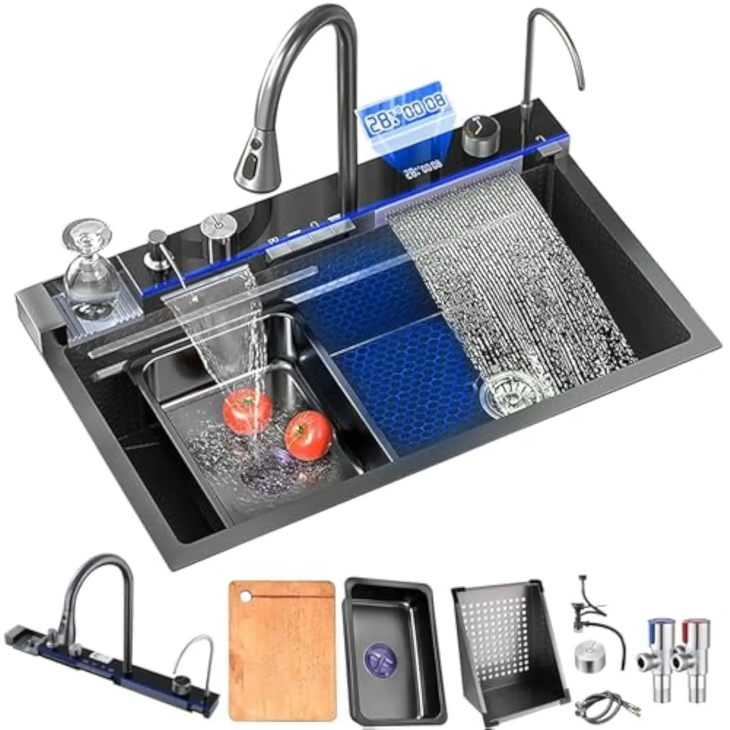 Smart Kitchen Sink with Digital Display, Nano 304 Stainless Steel Kitchen Sink with Flying Rain, Pull-Out Faucet, Pressurized Cu
Smart Kitchen Sink with Digital Display, Nano 304 Stainless Steel Kitchen Sink with Flying Rain, Pull-Out Faucet, Pressurized Cu