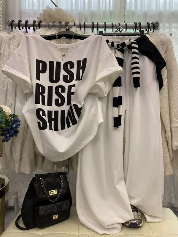 plus Size Women's Summer Casual Set T-Shirt And Wide Leg Pants Short Sleeve Letter Print High Waist Long Pants Fashion Ensemble
plus Size Women's Summer Casual Set T-Shirt And Wide Leg Pants Short Sleeve Letter Print High Waist Long Pants Fashion Ensemble