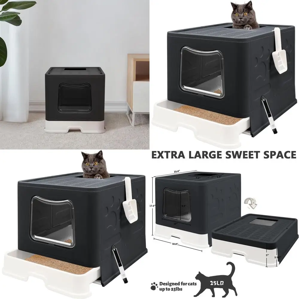 Jumbo Foldable Cat Litter Box with Lid - Enclosed Top Entry Toilet - Anti-Splash Design - Includes Scoop & Cleaning Brush (Black
Jumbo Foldable Cat Litter Box with Lid - Enclosed Top Entry Toilet - Anti-Splash Design - Includes Scoop & Cleaning Brush (Black