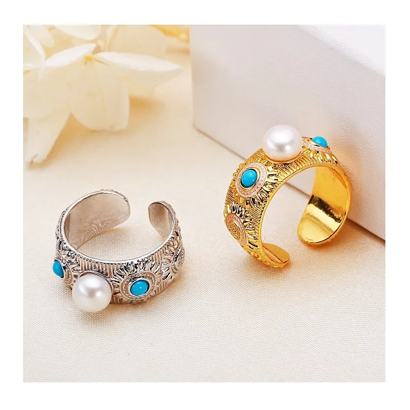 Accessories White Flat Round Freshwater Pearl Ring Antique Daisies Synthetic Turquoise Personality Jewelry
Accessories White Flat Round Freshwater Pearl Ring Antique Daisies Synthetic Turquoise Personality Jewelry