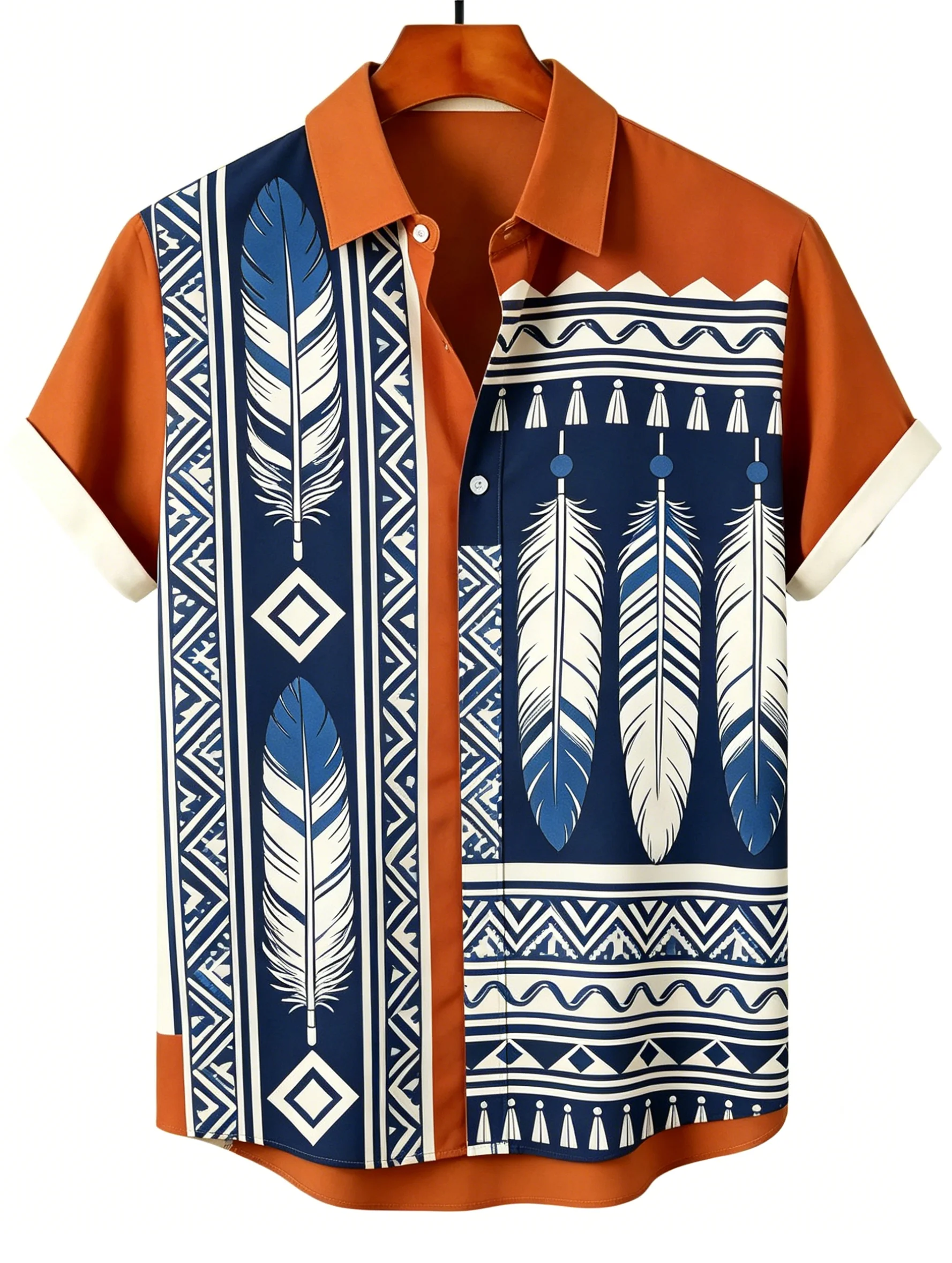 Men's Spring Summer Lapel Shirt, Aztec Feather Print Casual Tops for Daily Street Vacation Outfit
Men's Spring Summer Lapel Shirt, Aztec Feather Print Casual Tops for Daily Street Vacation Outfit