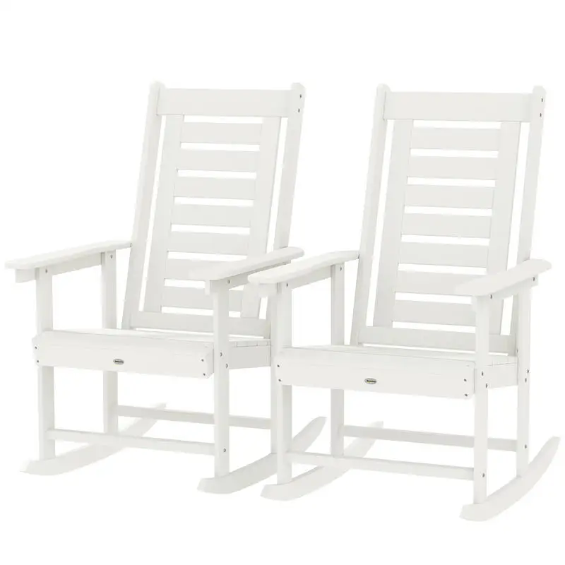 Outsunny 2 Pieces Outdoor Rocking Chairs, HDPE Patio Rockers with 28" High Back, Wide Armrests for Porch Backyard, White
Outsunny 2 Pieces Outdoor Rocking Chairs, HDPE Patio Rockers with 28" High Back, Wide Armrests for Porch Backyard, White