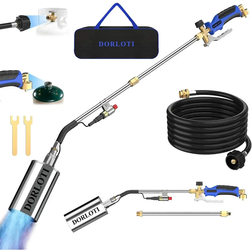 High Output Propane Torch Kit with Long/Short Nozzles, Storage Bag, 12.5T Hose, Ignition, and Turbo Trigger for Weeding, Ice Mel
High Output Propane Torch Kit with Long/Short Nozzles, Storage Bag, 12.5T Hose, Ignition, and Turbo Trigger for Weeding, Ice Mel