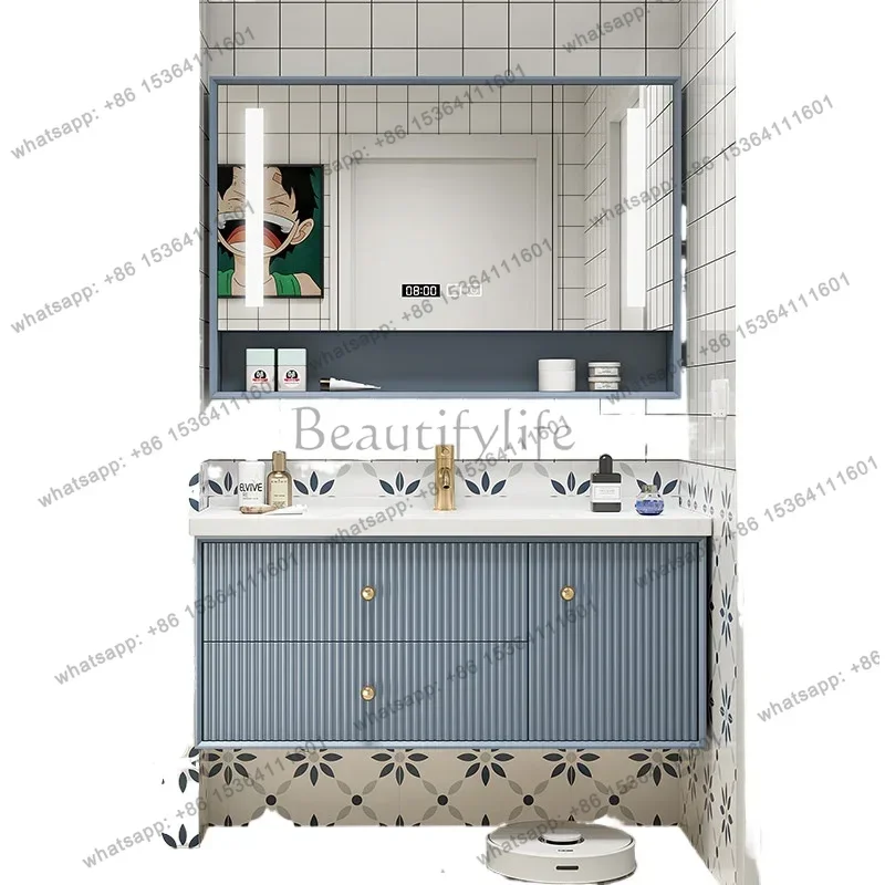 Oak bathroom cabinet ceramic integrated basin combination modern light luxury smart bathroom washstand
Oak bathroom cabinet ceramic integrated basin combination modern light luxury smart bathroom washstand