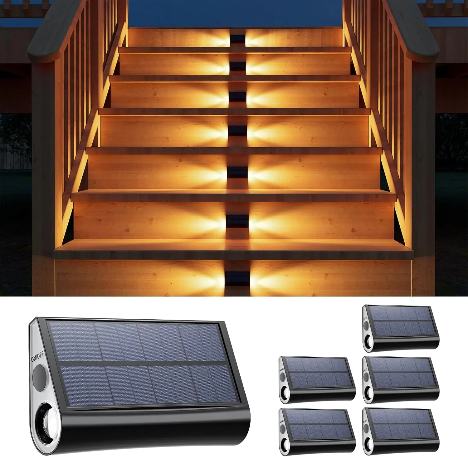 6 Pack Solar Step Lights Outdoor Waterproof LED for Deck Stairs, 2-Sided Warm White, Decorative Pathway & Porch Lighting
6 Pack Solar Step Lights Outdoor Waterproof LED for Deck Stairs, 2-Sided Warm White, Decorative Pathway & Porch Lighting