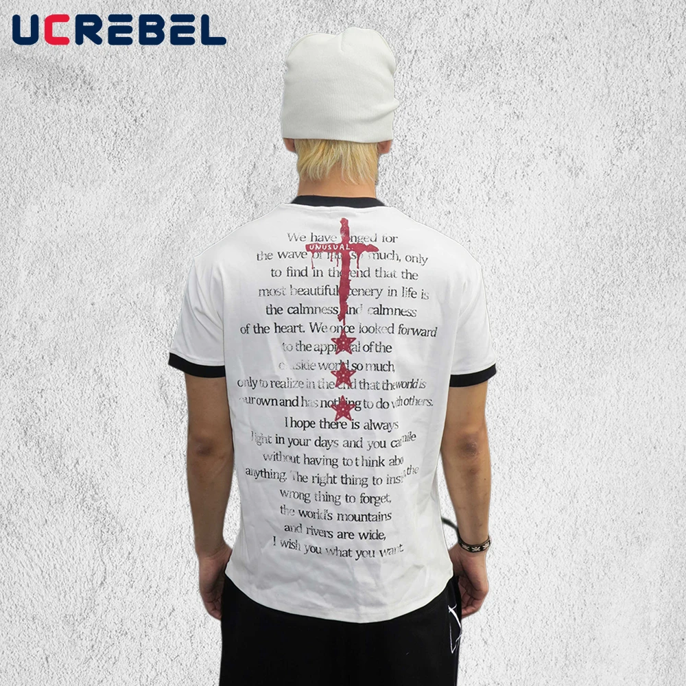 Back Printed Print Short Sleeve T-shirt Mens Spliced Summer Y2k High Street Loose Crew Neck Cotton Tee Man
Back Printed Print Short Sleeve T-shirt Mens Spliced Summer Y2k High Street Loose Crew Neck Cotton Tee Man