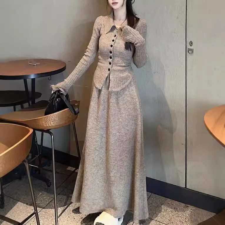 Skirt Set Women Two Piece Sets Turn Down Collar Full Sleeve Tops Long Skirts Elastic Waist Y2k Streetwear Knit Autumn Winter
Skirt Set Women Two Piece Sets Turn Down Collar Full Sleeve Tops Long Skirts Elastic Waist Y2k Streetwear Knit Autumn Winter