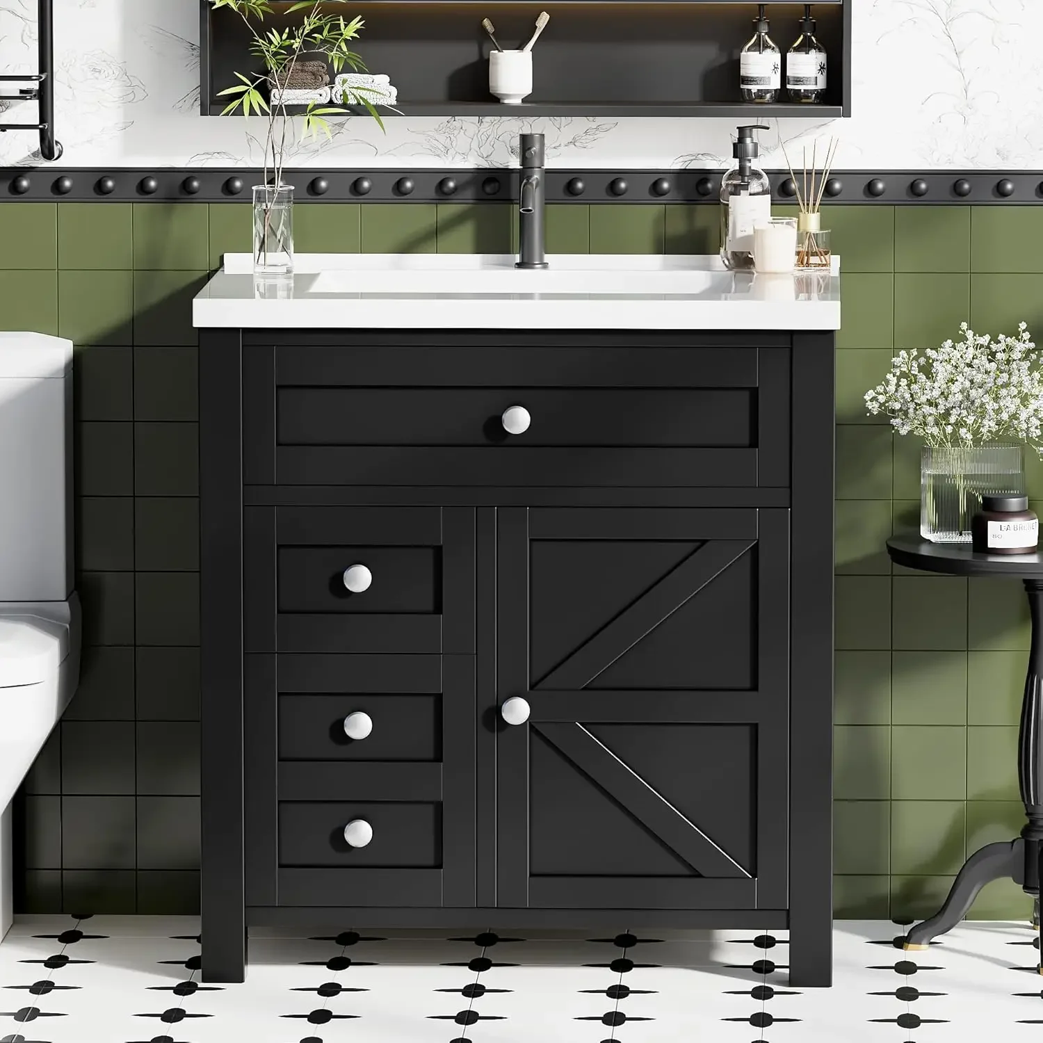 30'' Bathroom Vanity With Single Sink Combo, Freestanding Modern Bathroom Sink Cabinet, 2 Drawers & 1 Flip-Down Drawer&1 Door,
30'' Bathroom Vanity With Single Sink Combo, Freestanding Modern Bathroom Sink Cabinet, 2 Drawers & 1 Flip-Down Drawer&1 Door,