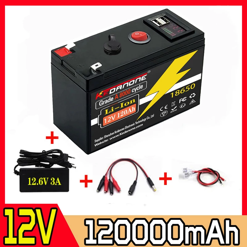 12V Battery 120Ah 18650 lithium battery pack Rechargeable battery for solar energy electric vehicle battery+12.6v3A charger
12V Battery 120Ah 18650 lithium battery pack Rechargeable battery for solar energy electric vehicle battery+12.6v3A charger