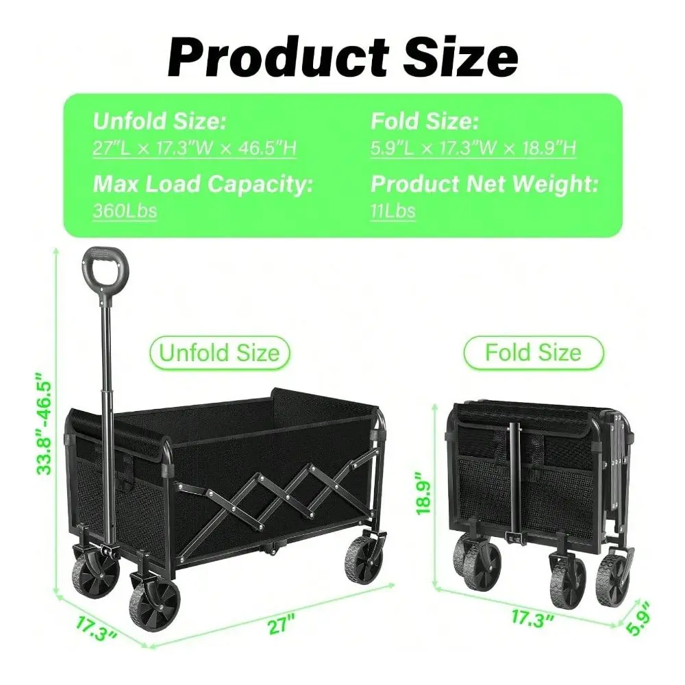 Carts Foldable 360Lbs Collapsible Folding Wagon With Wheels Portable Design Ideal For Sports Events Camping Trips Storage Solut
Carts Foldable 360Lbs Collapsible Folding Wagon With Wheels Portable Design Ideal For Sports Events Camping Trips Storage Solut