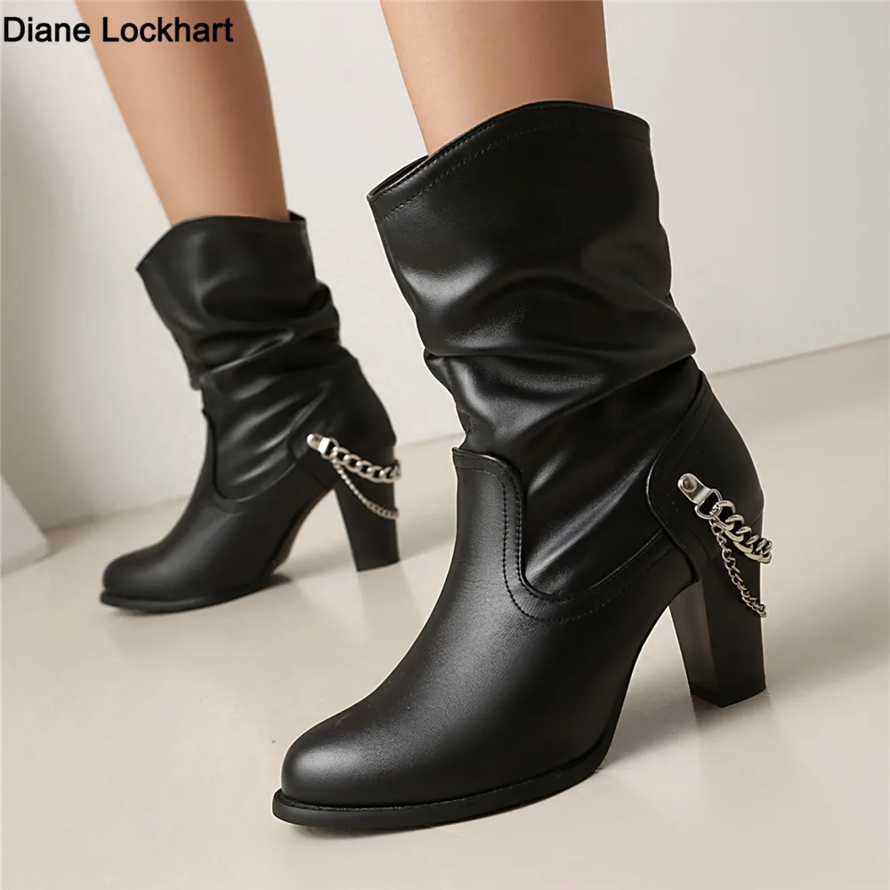 Pleated Mid-calf Boots For Women Shoes Block Heeled Chain Ankle Boots Casual Women's Autumn Winter Shoes Black Leopard Size35-48
Pleated Mid-calf Boots For Women Shoes Block Heeled Chain Ankle Boots Casual Women's Autumn Winter Shoes Black Leopard Size35-48