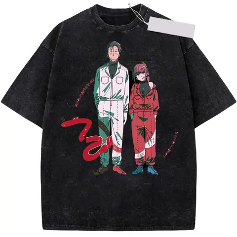 Smoking Behind The Supermarket Anime Graphic T-shirt Vintage Washed Anime Merch Harajuku Unisex Oversized Crew Neck Sleeve Tops