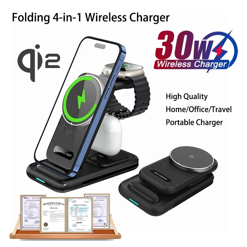 Складное магнитное беспроводное зарядное устройство 30 Вт, 2200-в-1, док-станция для зарядного устройства для телефона Magsafe iPhone 17-12, Apple Watch, быстрая зарядка
Складное магнитное беспроводное зарядное устройство 30 Вт, 2200-в-1, док-станция для зарядного устройства для телефона Magsafe iPhone 17-12, Apple Watch, быстрая зарядка