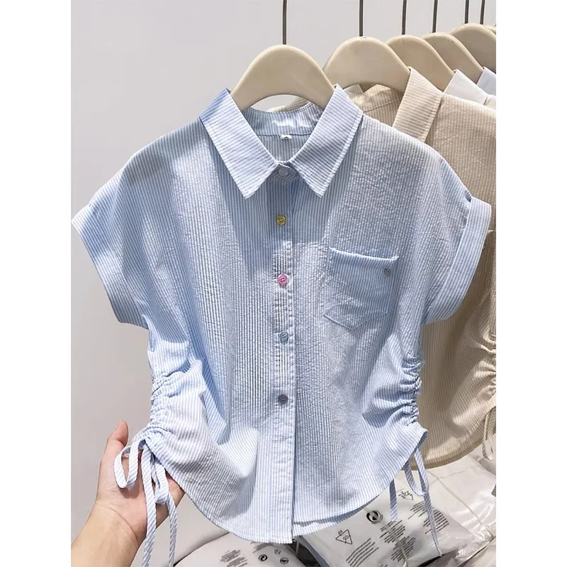 Blue Collar irt ort Sve Women's Loose Fit Summer New Design Dstring Pleated Versatile irt Korean Sle Commute
Blue Collar irt ort Sve Women's Loose Fit Summer New Design Dstring Pleated Versatile irt Korean Sle Commute