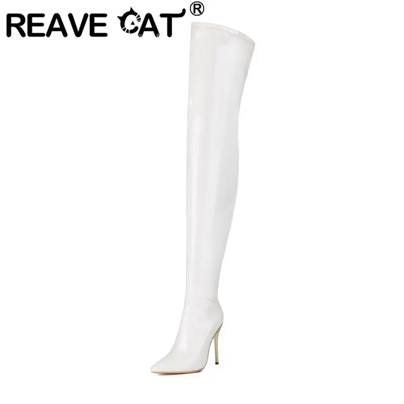 REAVE CAT Women Over Knee High Boots Pointed Toe 11cm Thin High Heel Dating Shiny Thigh Design Fall Winter Black Big Size 47-48
REAVE CAT Women Over Knee High Boots Pointed Toe 11cm Thin High Heel Dating Shiny Thigh Design Fall Winter Black Big Size 47-48