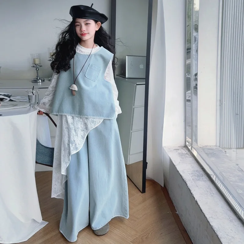 Kids Girls 3pcs Outfit Autumn Irregular Lace Dress+Pocket Round Neck Vest+Wide Leg Pant Children Girls Sets Teenager Girls Suits
Kids Girls 3pcs Outfit Autumn Irregular Lace Dress+Pocket Round Neck Vest+Wide Leg Pant Children Girls Sets Teenager Girls Suits