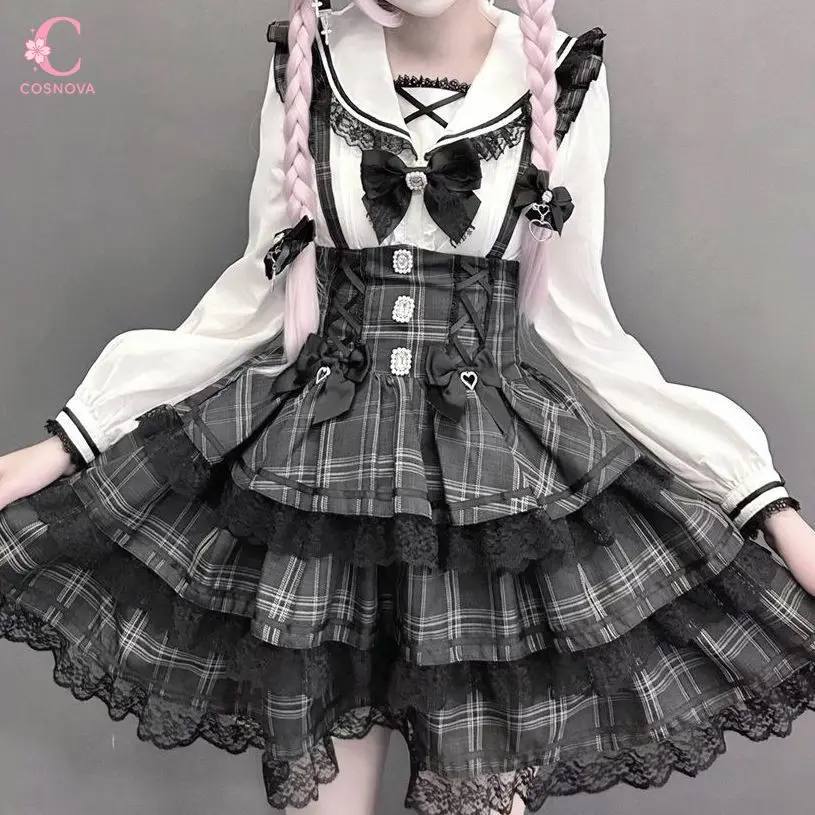Summer Retro Lolita Japanese Plaid Lace Bow Flutter Sleeve 2PCS Set Women Layer Cake Skirt Strap Date Party Chic Female Clothes
Summer Retro Lolita Japanese Plaid Lace Bow Flutter Sleeve 2PCS Set Women Layer Cake Skirt Strap Date Party Chic Female Clothes