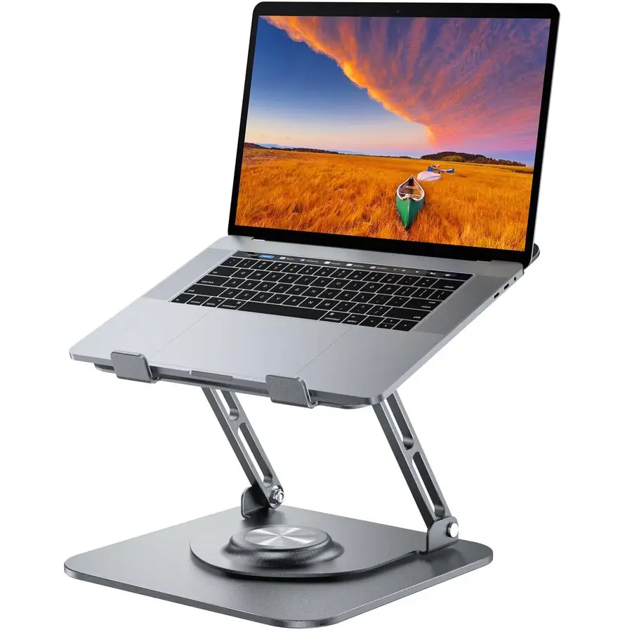 Stand for Desk, Adjustable Computer Stand with 360 Rotating Base, Ergonomic Laptop Riser for Collaborative Work, Foldable amp Po