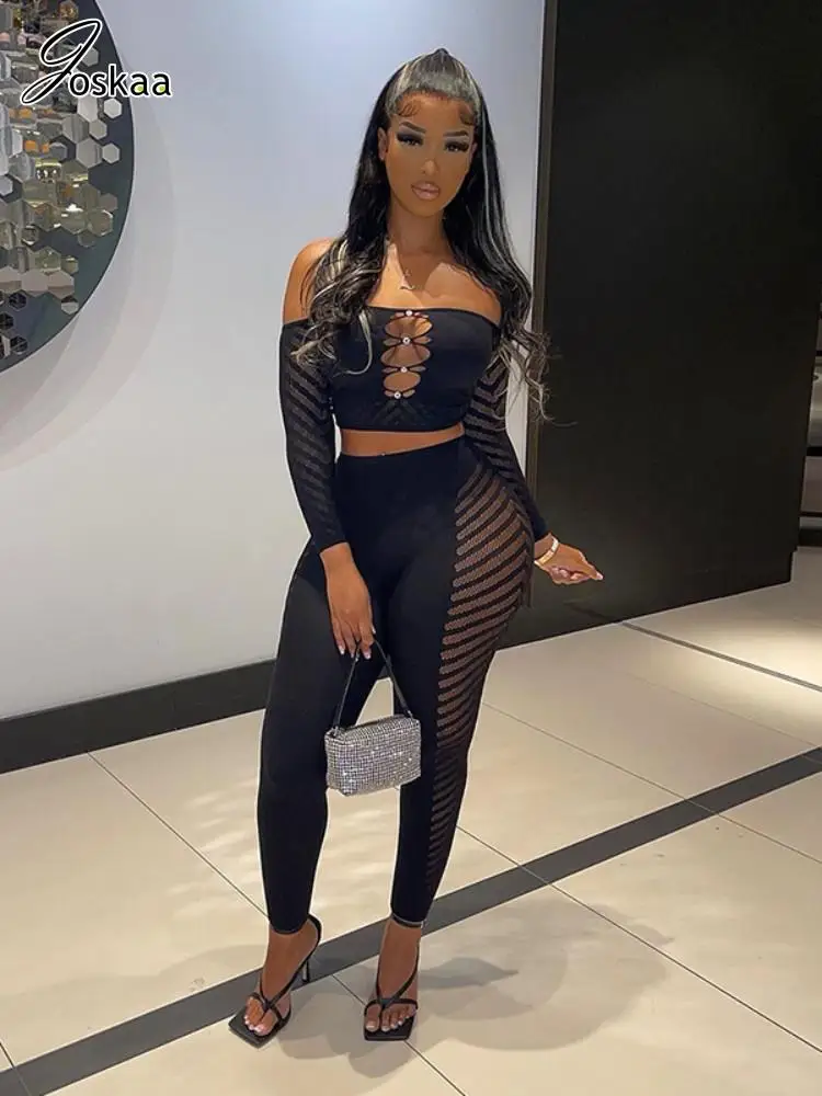 Joskaa Black Mesh Sheer Two Piece Set Women Sexy Hollow Diamond Off Shoulder Long Sleeve Tops and Pants Matching 2023 Clubwear
Joskaa Black Mesh Sheer Two Piece Set Women Sexy Hollow Diamond Off Shoulder Long Sleeve Tops and Pants Matching 2023 Clubwear