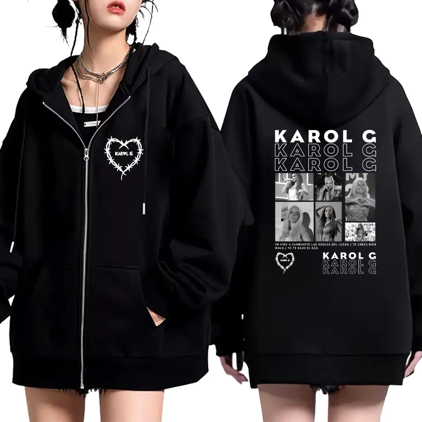 Hot sale Fashion KAROL G Music Album Double Sided Print Zip Up Hoodies Unisex Long sleeve Autumn Winter Men Women Zipper Coats
Hot sale Fashion KAROL G Music Album Double Sided Print Zip Up Hoodies Unisex Long sleeve Autumn Winter Men Women Zipper Coats