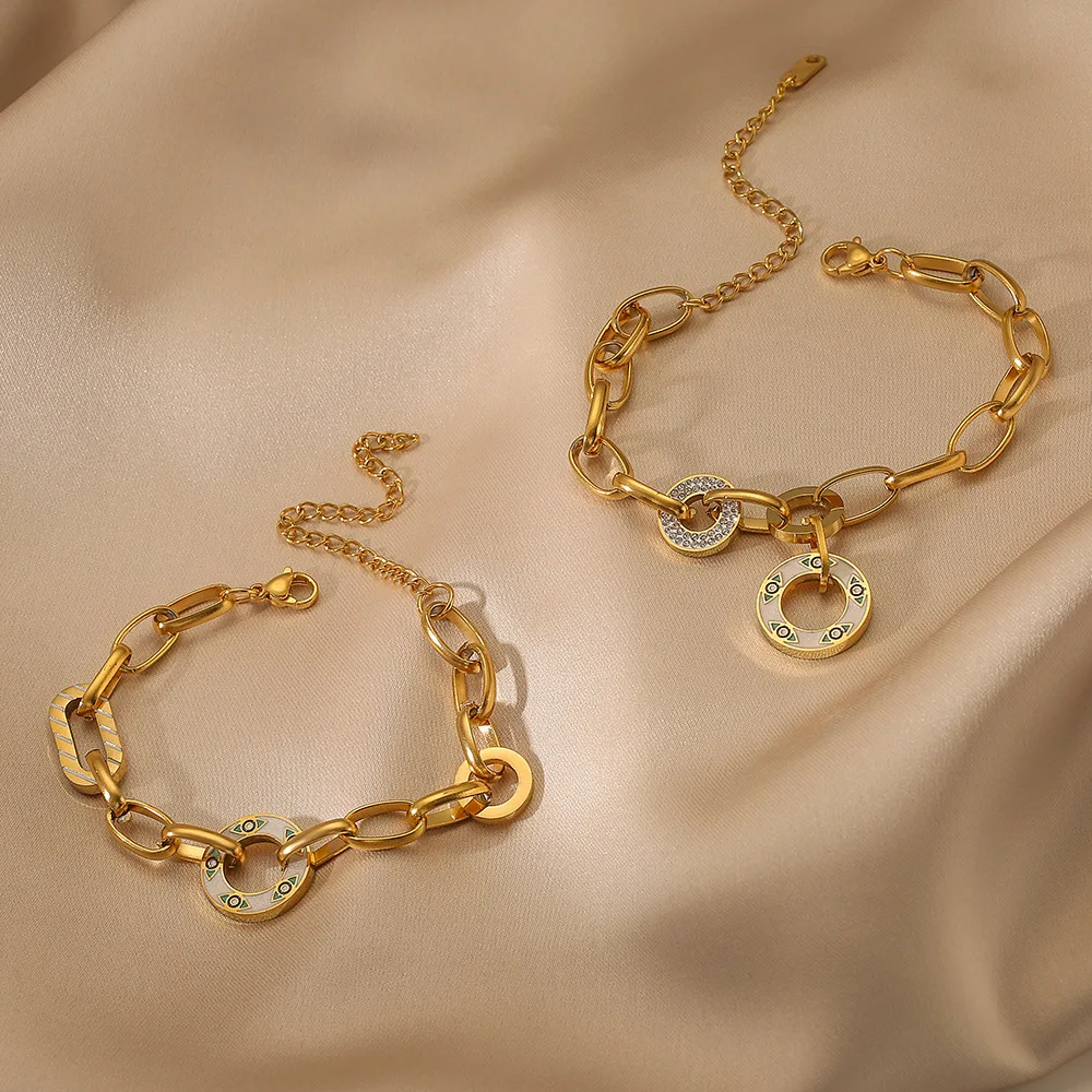 Fashion personality vintage chain bracelet Drop oil Devil's Eye Ring pendant stainless steel bracelet Gift women
Fashion personality vintage chain bracelet Drop oil Devil's Eye Ring pendant stainless steel bracelet Gift women