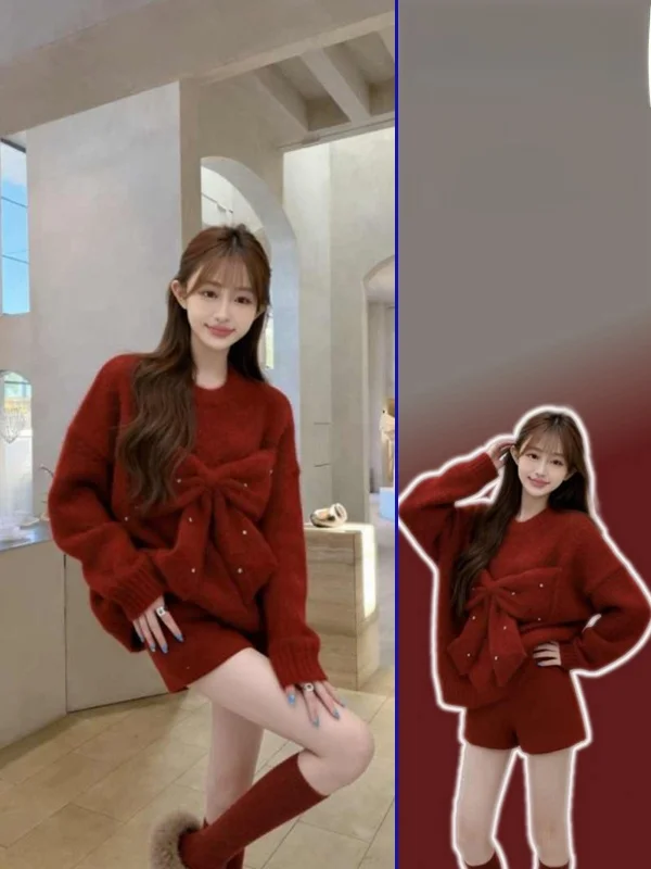 Sweet Sle Knitted Sweater And orts Set with Bow Design plus Size Women's Faionable Versatile Spring Autumn Warm Midweight
Sweet Sle Knitted Sweater And orts Set with Bow Design plus Size Women's Faionable Versatile Spring Autumn Warm Midweight