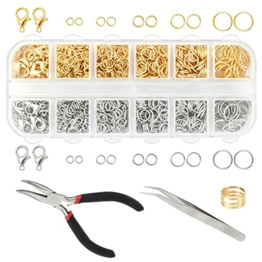 1200 Pcs Open Jump Rings, Jump Rings for Jewelry Making, Necklace Keychain Repair Kit with Making Tools Tweezer, Plier, Lobster
1200 Pcs Open Jump Rings, Jump Rings for Jewelry Making, Necklace Keychain Repair Kit with Making Tools Tweezer, Plier, Lobster