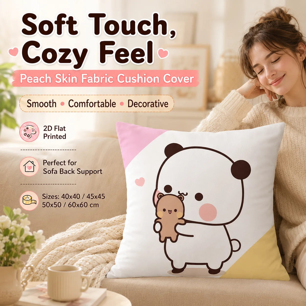 Kawaii Cute Cartoon Bear Pillowcase 2D Flat Printed Peach Skin Cushion Cover Animal Throw Pillow Case for Sofa Bed Room Decor
Kawaii Cute Cartoon Bear Pillowcase 2D Flat Printed Peach Skin Cushion Cover Animal Throw Pillow Case for Sofa Bed Room Decor