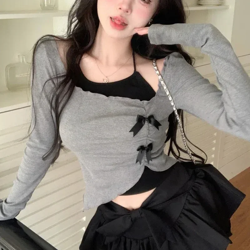Kawaii Sexy Fake Two Pieces Set Women Halter Top Korean Fashion Slim Crop Tops Female Sweet Ruched Y2k Streetwear Tees 2025 New
Kawaii Sexy Fake Two Pieces Set Women Halter Top Korean Fashion Slim Crop Tops Female Sweet Ruched Y2k Streetwear Tees 2025 New