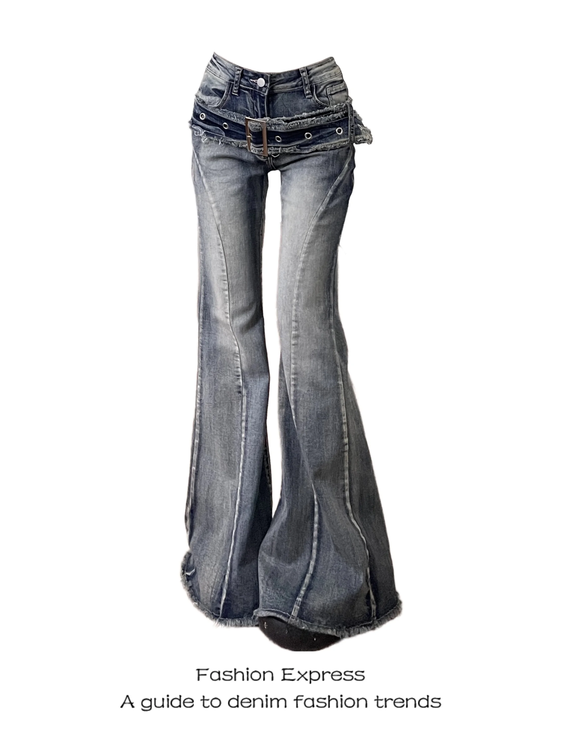 Low Waist Bell Bottom Denim Jeans Women's American Retro Washed Frayed Waist Belt Design Sensation Slimming Floor Length Hors...
Low Waist Bell Bottom Denim Jeans Women's American Retro Washed Frayed Waist Belt Design Sensation Slimming Floor Length Hors...