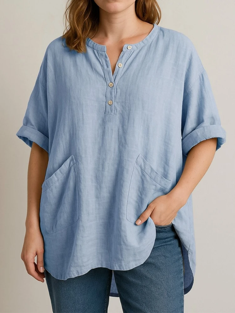 2025 Summer Fashion New Women's Commuting Style Casual Cotton and Hemp Basic V-neck Half Sleeve Solid Color Shirt
2025 Summer Fashion New Women's Commuting Style Casual Cotton and Hemp Basic V-neck Half Sleeve Solid Color Shirt