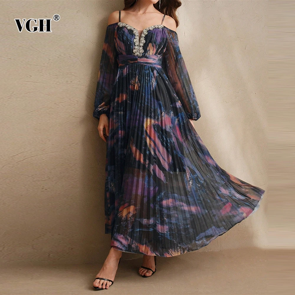 VGH Slimming Printing Draped Dresses For Women Square Collar Long Sleeve High Waist Summer Temperament Dress Female Fashion New 
VGH Slimming Printing Draped Dresses For Women Square Collar Long Sleeve High Waist Summer Temperament Dress Female Fashion New