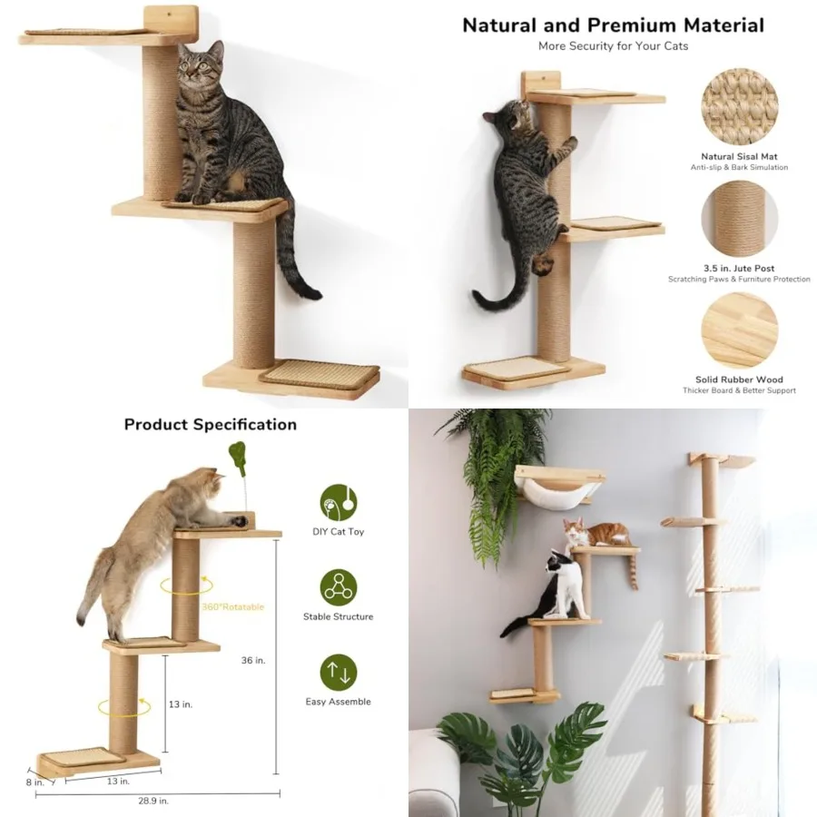Cat Wall Shelves, 3 in 1 Transformable Cats Scratching Post Wall Mounted, DIY Kitten Walls Jungle and Perch Platform Supplies,
Cat Wall Shelves, 3 in 1 Transformable Cats Scratching Post Wall Mounted, DIY Kitten Walls Jungle and Perch Platform Supplies,