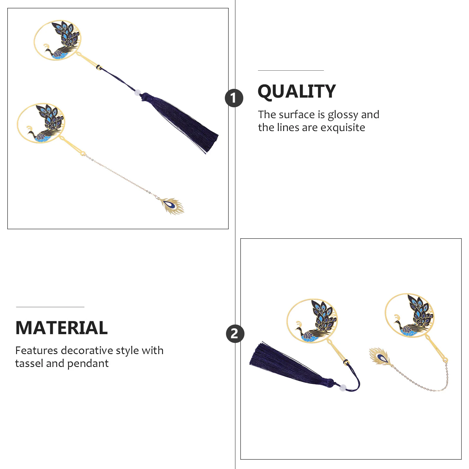 2Pcs Peacock Bookmark Metal Pendant Tassel Student Bookmark Unique Delicate Accessory for Reading and Gifting Purposes
2Pcs Peacock Bookmark Metal Pendant Tassel Student Bookmark Unique Delicate Accessory for Reading and Gifting Purposes