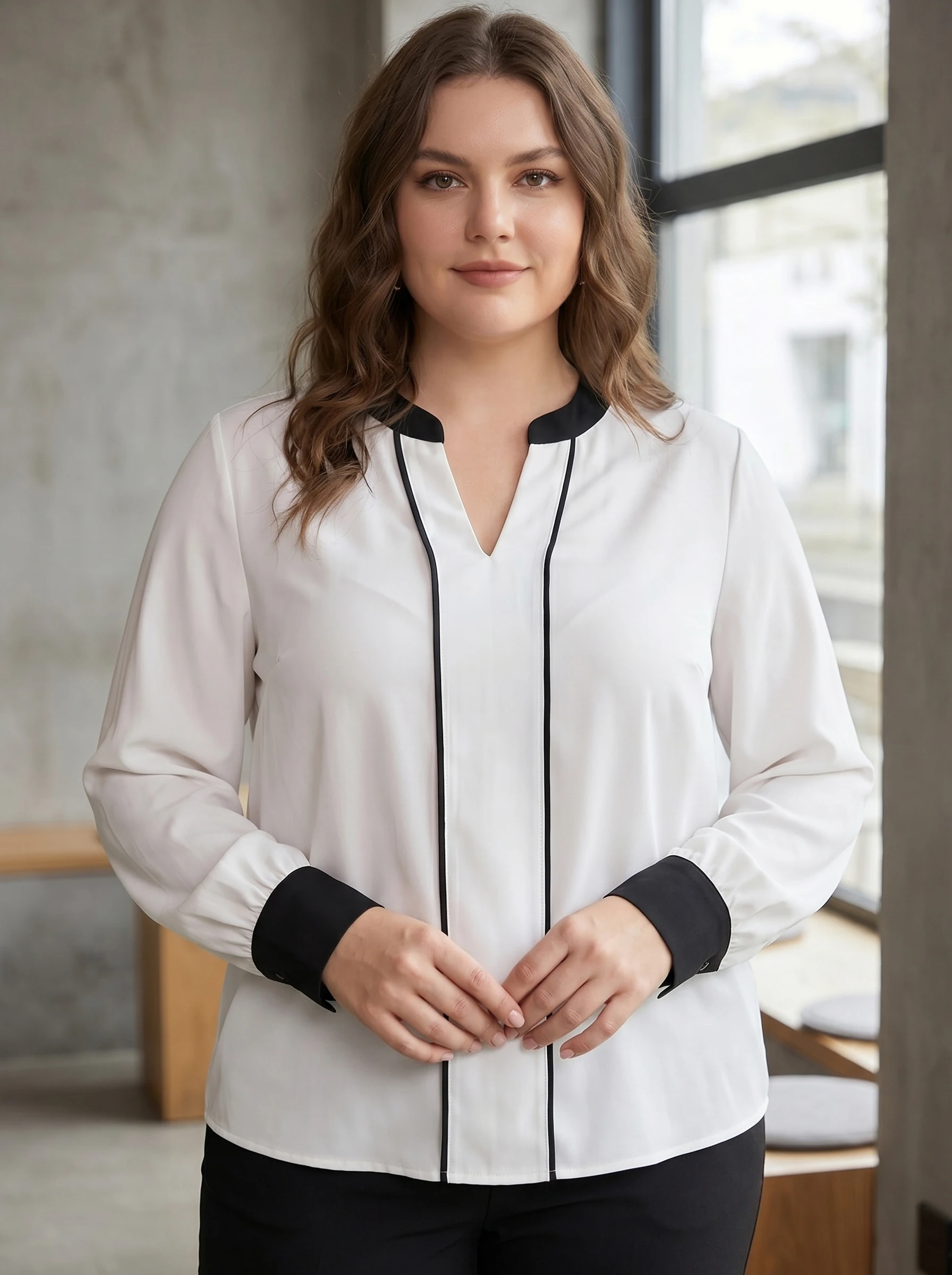 Rosa fera Plus Size Women Blouse V Neck Long Sleeve Shirt Contrast Trim Loose Casual Office Top
Rosa fera Plus Size Women Blouse V Neck Long Sleeve Shirt Contrast Trim Loose Casual Office Top