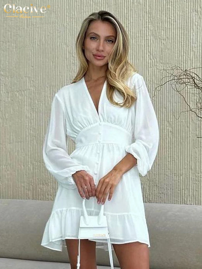 Clacive Fashion Loose White Women's Dress Sexy V-Neck Long Sleeve Mini Dresses Elegant Classic High Waist Pleated Female Dress
Clacive Fashion Loose White Women's Dress Sexy V-Neck Long Sleeve Mini Dresses Elegant Classic High Waist Pleated Female Dress