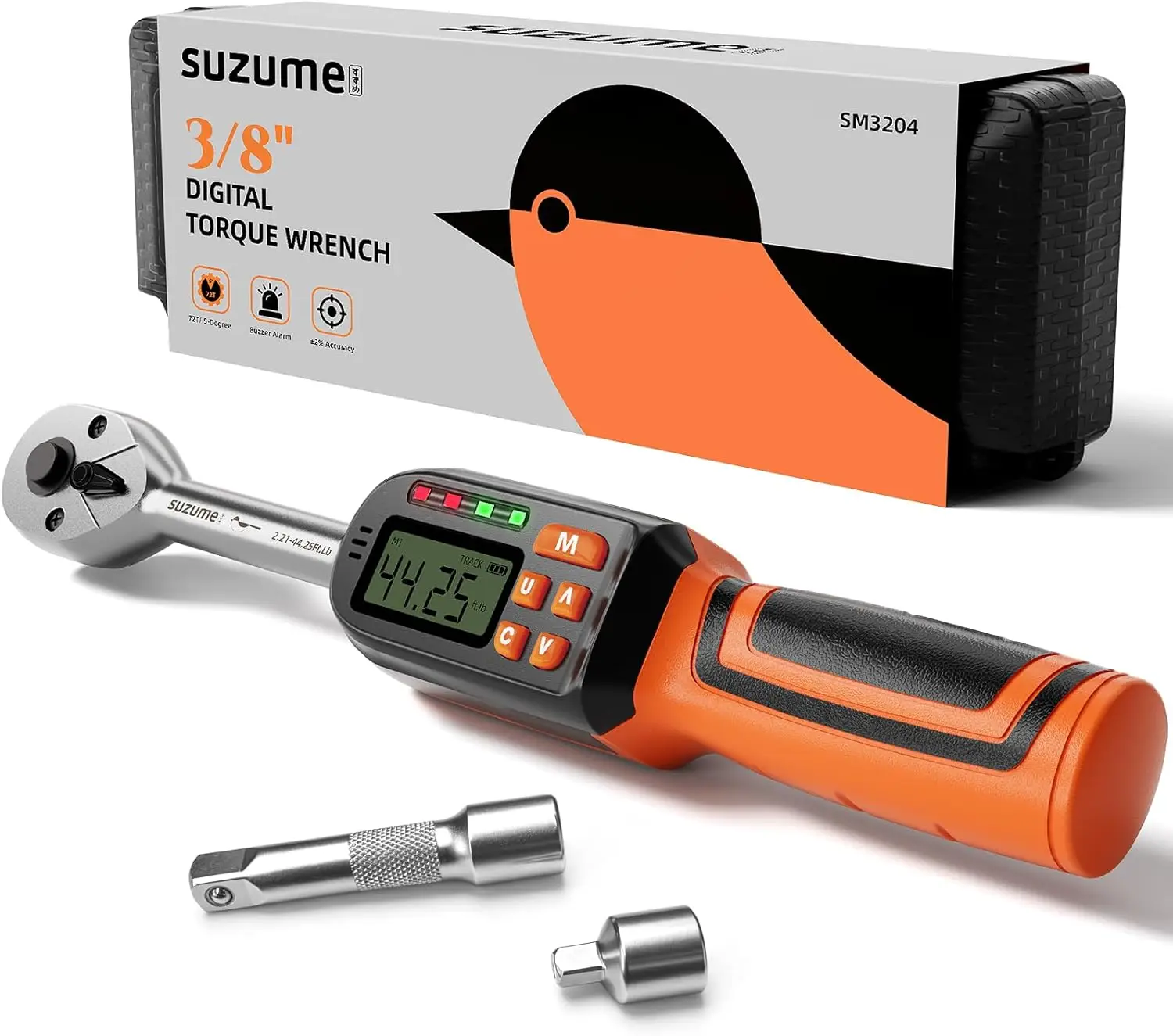 3/8 Digital Torque Wrench ±2% Accuracy, 3-60 N.m, LED & Buzzer, Peak/Track Mode for Bike Car
3/8 Digital Torque Wrench ±2% Accuracy, 3-60 N.m, LED & Buzzer, Peak/Track Mode for Bike Car