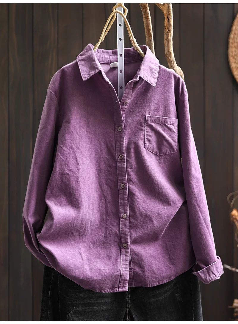 2026 Autumn Winter Women’s Corduroy Shirt Purple Turn-down Collar Long Sleeve Casual Fashion Blouse Pure Cotton Ladies Top
2026 Autumn Winter Women’s Corduroy Shirt Purple Turn-down Collar Long Sleeve Casual Fashion Blouse Pure Cotton Ladies Top
