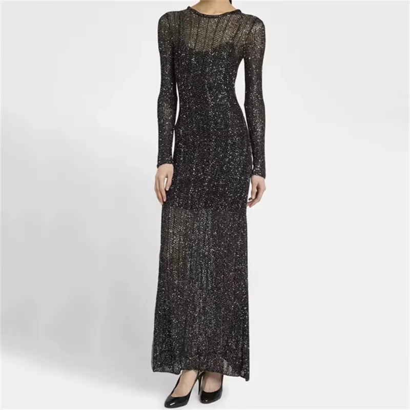 Womens dresses New elastic knitted slim fit long dresses for summer 2025 Silver yarn blend midi dresses y2k hip hugging dress
Womens dresses New elastic knitted slim fit long dresses for summer 2025 Silver yarn blend midi dresses y2k hip hugging dress