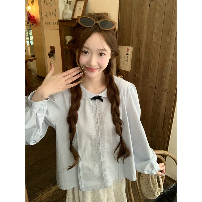 Kawaii рубашки с бантом, женские японские милые кружевные лоскутные блузки, модные корейские топы с воротником Питера Пэна и длинными рукавами, новинка
Kawaii рубашки с бантом, женские японские милые кружевные лоскутные блузки, модные корейские топы с воротником Питера Пэна и длинными рукавами, новинка