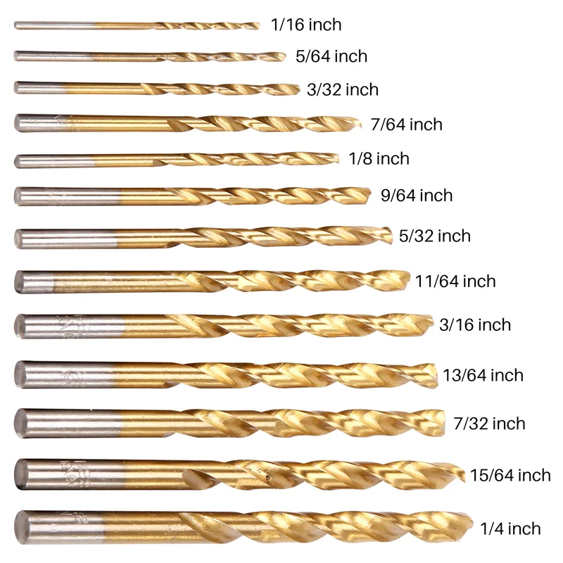 13Pcs Left Handed Drill Bit Set Extractor Drill Bits for Metal Power Tools Accessories with Titanium Nitride Coating
13Pcs Left Handed Drill Bit Set Extractor Drill Bits for Metal Power Tools Accessories with Titanium Nitride Coating