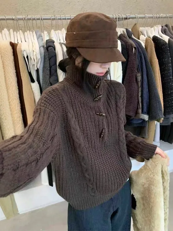 Retro Coffee Color Button up Soft Cozy Knitted Sweater Women's Autumn Winter Outerwear Fufu Thi Needle Knit Top
Retro Coffee Color Button up Soft Cozy Knitted Sweater Women's Autumn Winter Outerwear Fufu Thi Needle Knit Top