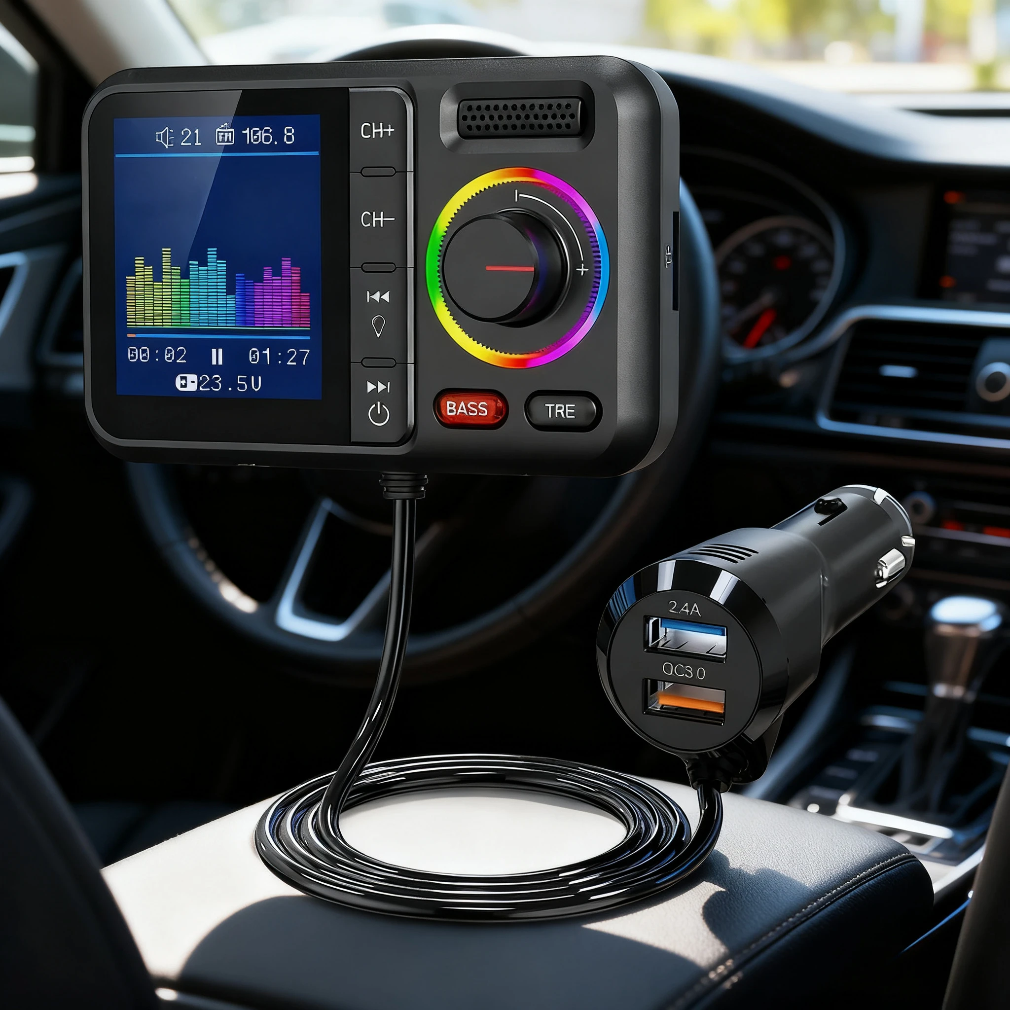 Беспроводной FM-передатчик с большим цветным экраном 2,4 А QC3.0 Dual USB Быстрая зарядка Громкая связь Автомобильный AUX-адаптер Музыкальный плеер MP3
Беспроводной FM-передатчик с большим цветным экраном 2,4 А QC3.0 Dual USB Быстрая зарядка Громкая связь Автомобильный AUX-адаптер Музыкальный плеер MP3