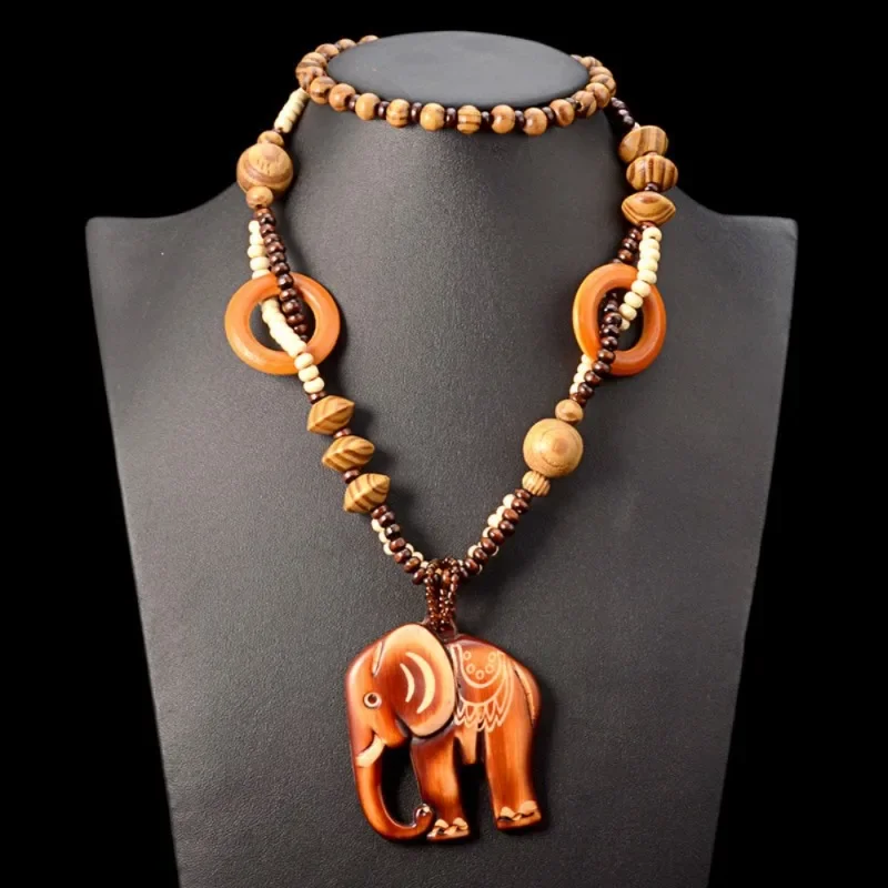 Bohemian Ethnic Wind Elephant pendant necklace Women's handmade beaded wood bead long necklace 
Bohemian Ethnic Wind Elephant pendant necklace Women's handmade beaded wood bead long necklace
