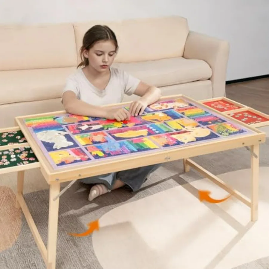 Portable foldable puzzle table for adults, wooden, natural wood color, with legs, drawers, covers, 34x26, supports 1500-piece j
Portable foldable puzzle table for adults, wooden, natural wood color, with legs, drawers, covers, 34x26, supports 1500-piece j
