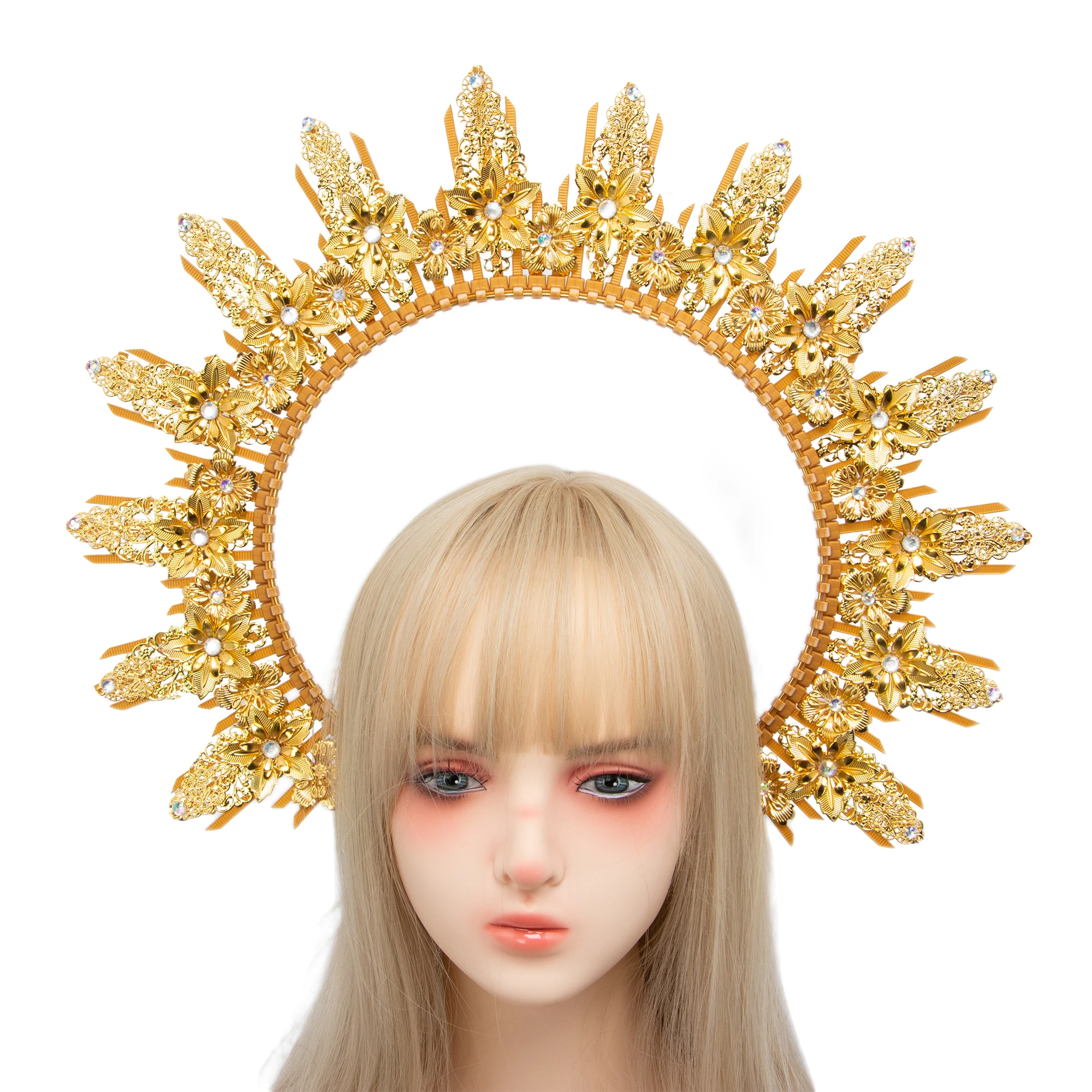 Sun Goddess Halo Crown Baroque Golden Headpiece KC Tiaras Wedding Crown Lolita Exaggerated Complete Headpiece Photoshoot Props
Sun Goddess Halo Crown Baroque Golden Headpiece KC Tiaras Wedding Crown Lolita Exaggerated Complete Headpiece Photoshoot Props