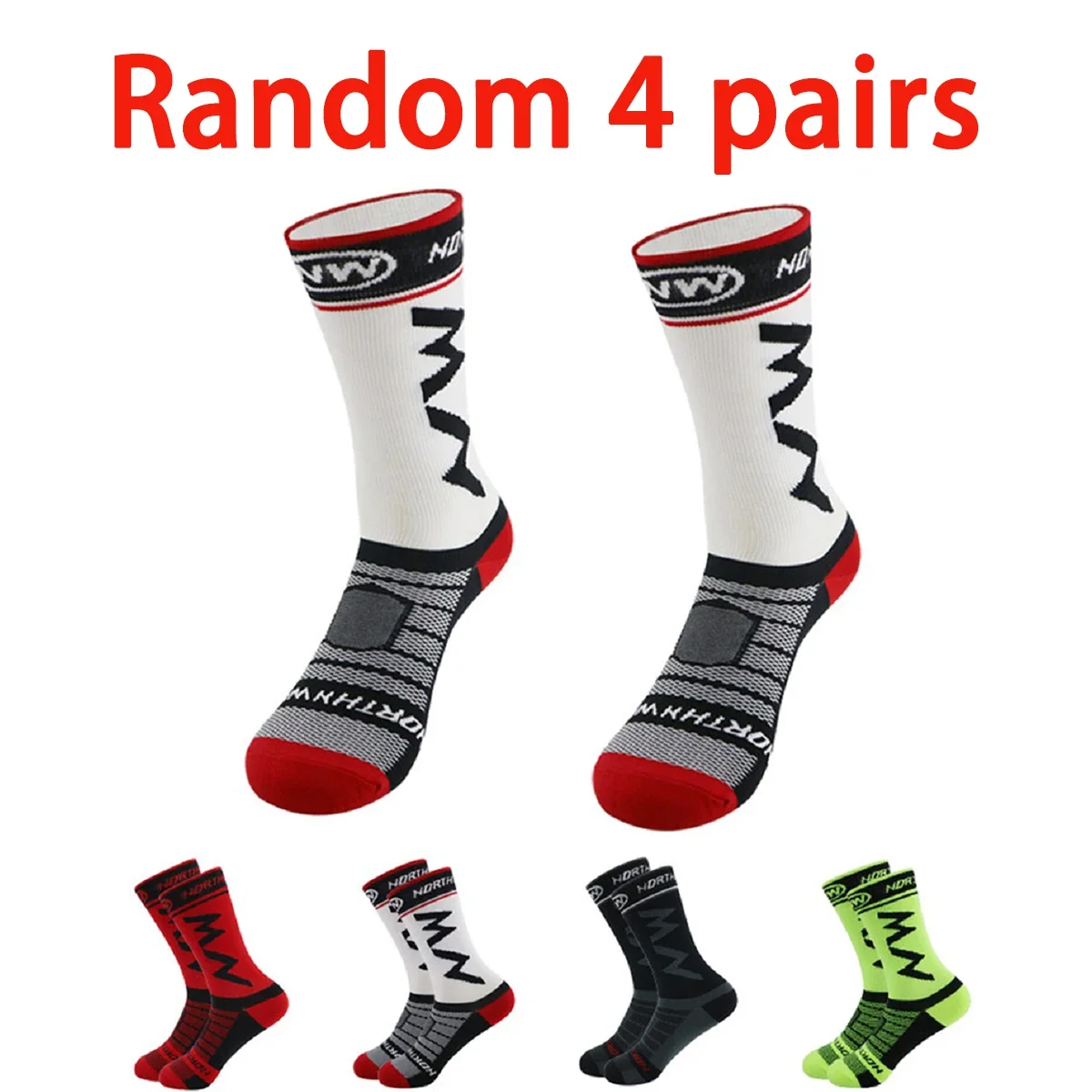 Four pairs of breathable men's and women's anti-slip bicycle socks, football, running and basketball are randomly selected 
Four pairs of breathable men's and women's anti-slip bicycle socks, football, running and basketball are randomly selected